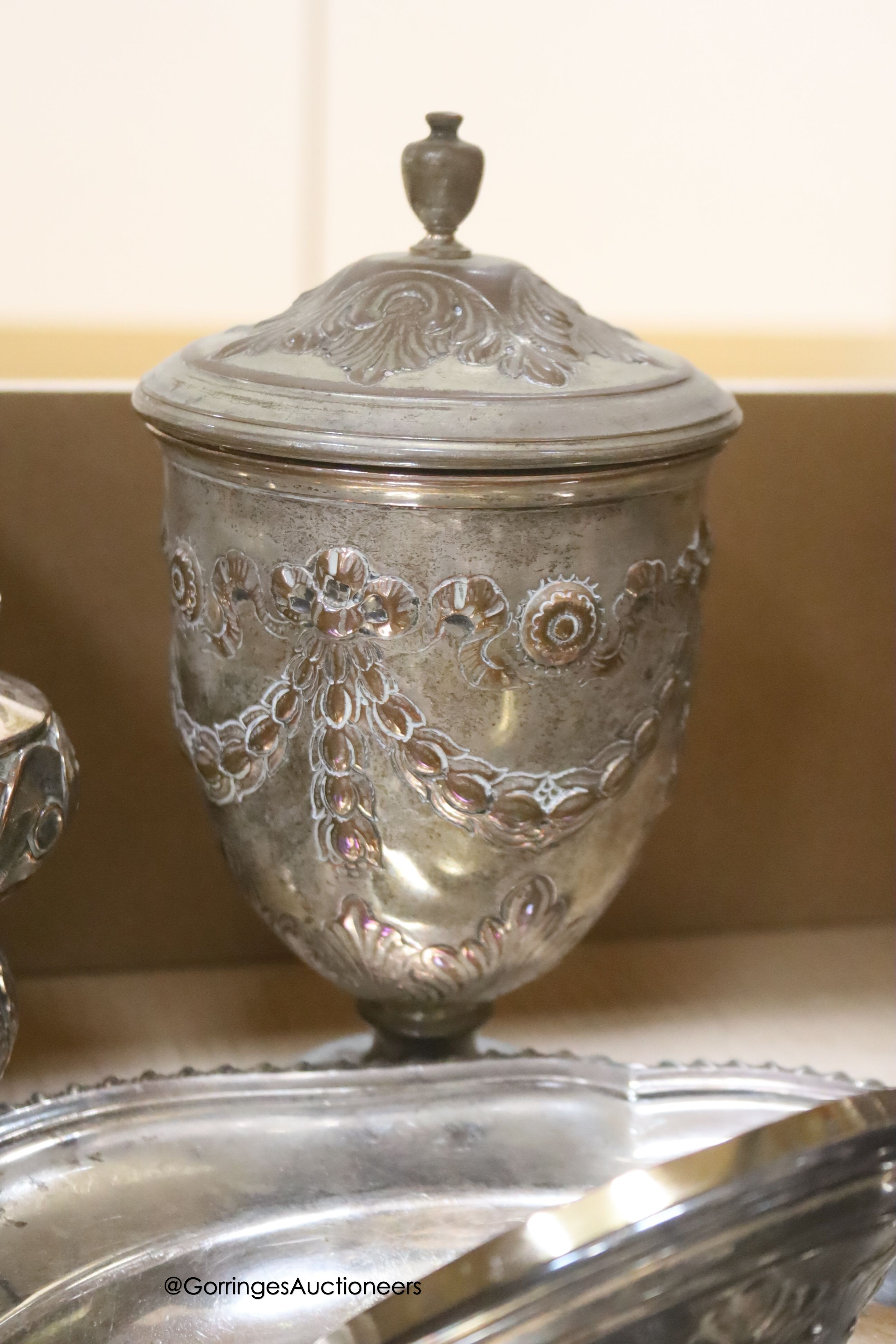 A pair of Sheffield Plate telescopic candlesticks and a quantity of plated wares